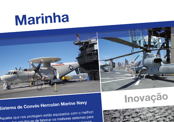 Folders voor Herculan Marine, titels en hoofdafbeeldingen zijn voorzien van UV-lak en dubbelzijdig matlaminaat (Eindformaat A4, 8 zijdig, wikkel).